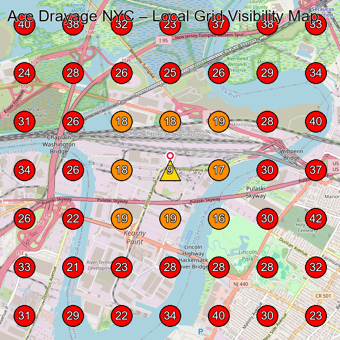 Ace Drayage NYC GeoGrid visibility map for Trucking Company in Kearny